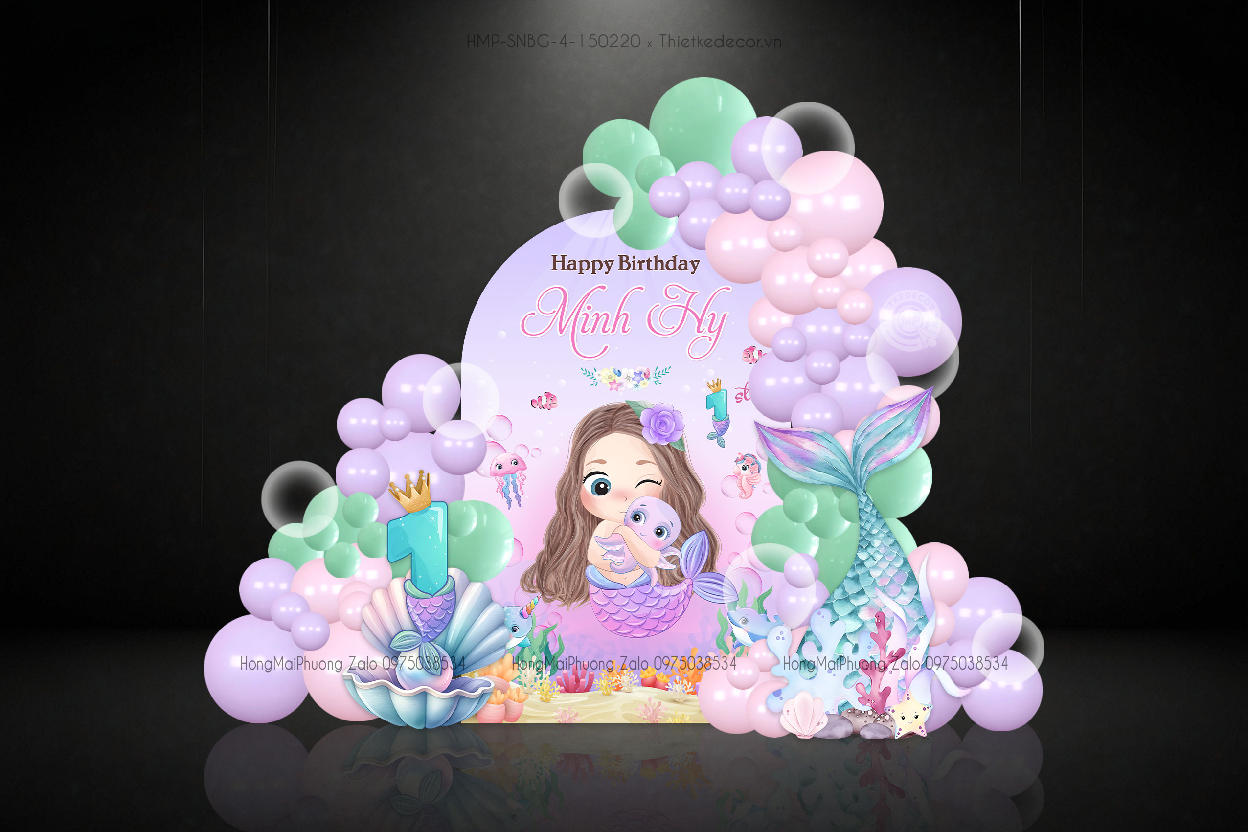 Sinh nhật bé gái chủ đề nàng tiên cá biển cả tone tím xanh